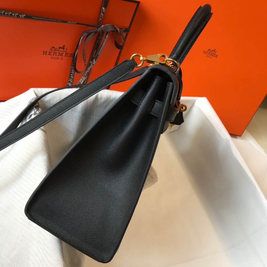 Hermes Kelly 32cm Handbag Shoulder Bag in Black Epsom Leather